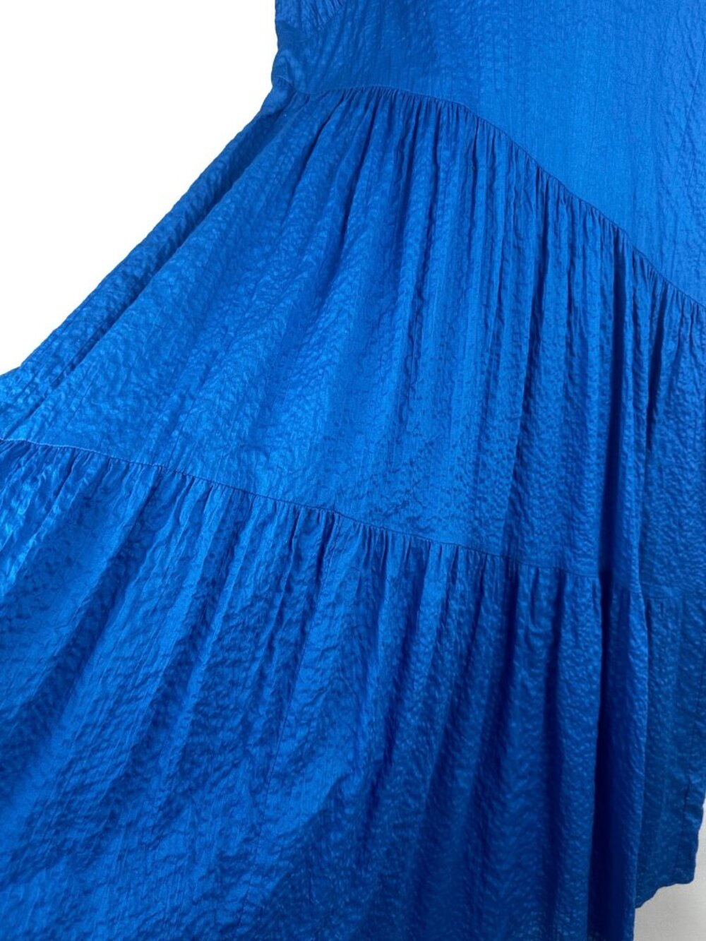 FRAME Women’s Blue 100% Cotton Tiered Maxi Dress Cap Sleeve LWWD0583 - Picture 7 of 9